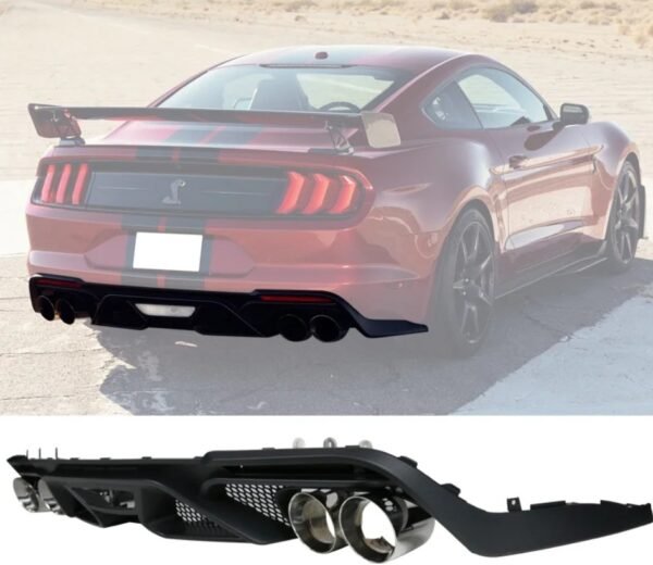 Ford Mustang S550 FN Series (2018–2023) GT500-Style Rear Bumper Diffuser – Matte Black - Image 3