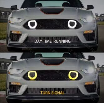 Ford Mustang S550 (2018–2023) Mach 1 Style Racing Front Bumper Grille – With DRL & Turn Signal Halo Lights