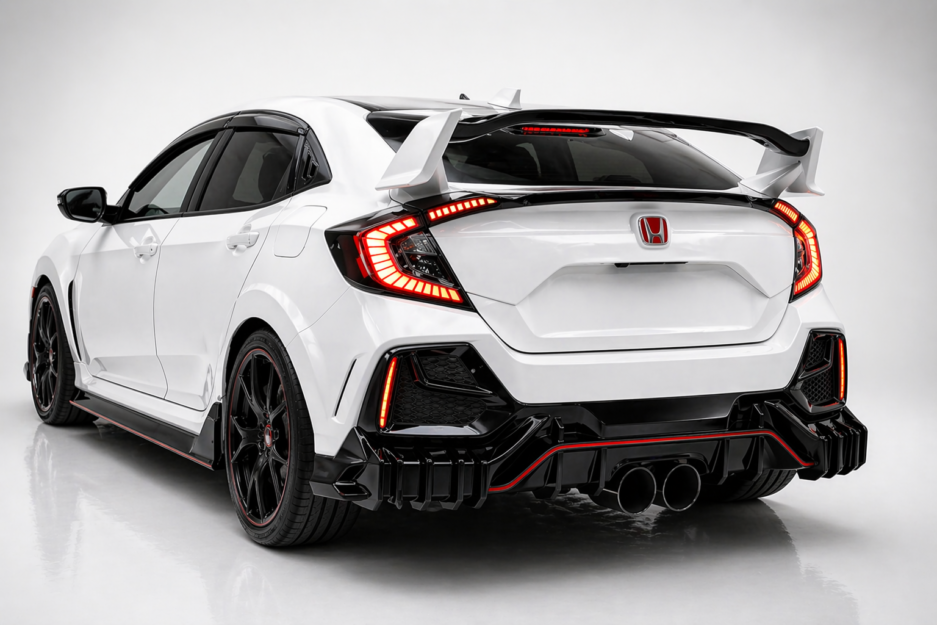 Honda Civic FK7 rear diffuser gloss black installed rear and side view