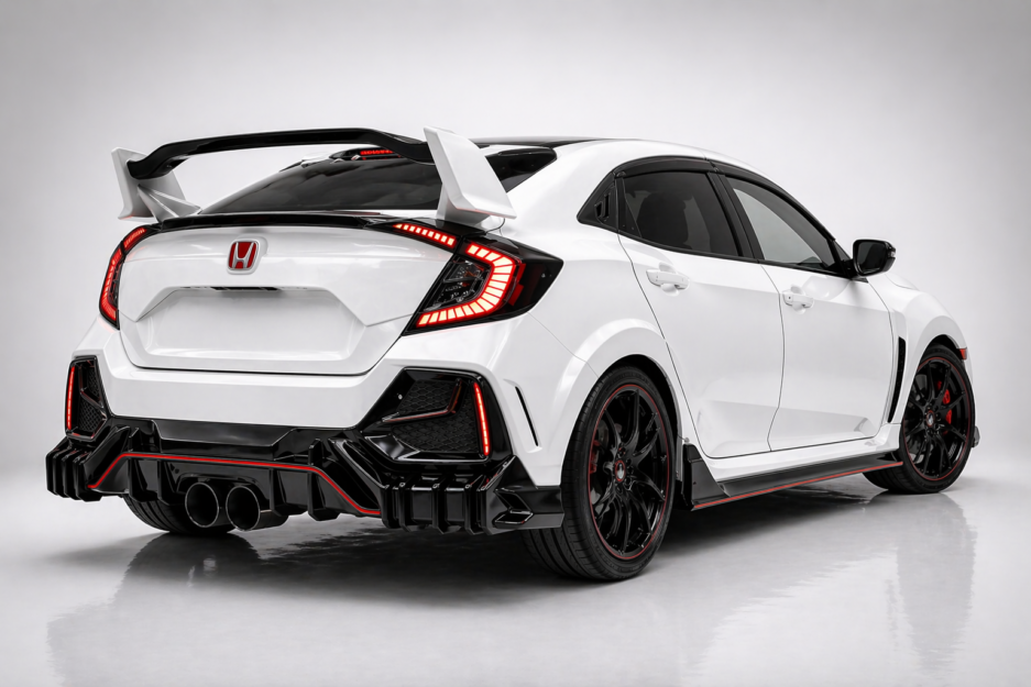 Honda Civic FK7 rear diffuser gloss black installed rear and side view