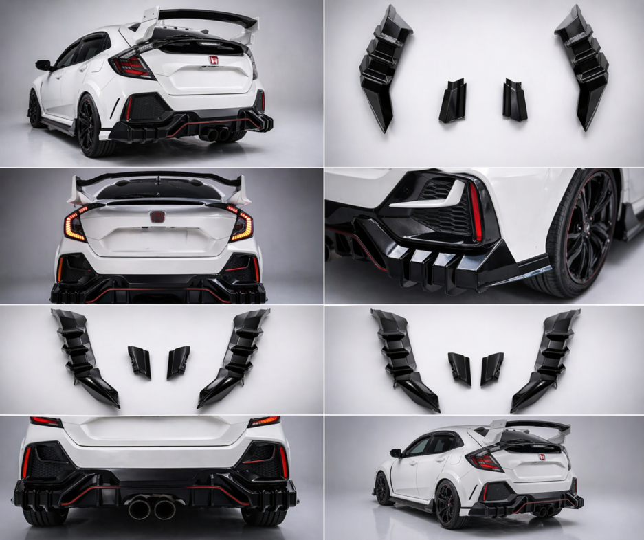 Honda Civic FK7 rear diffuser gloss black multi angel