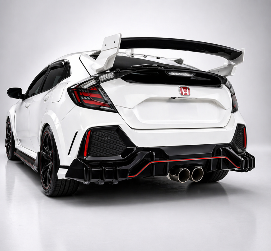 Honda Civic FK7 rear diffuser gloss black installed rear view