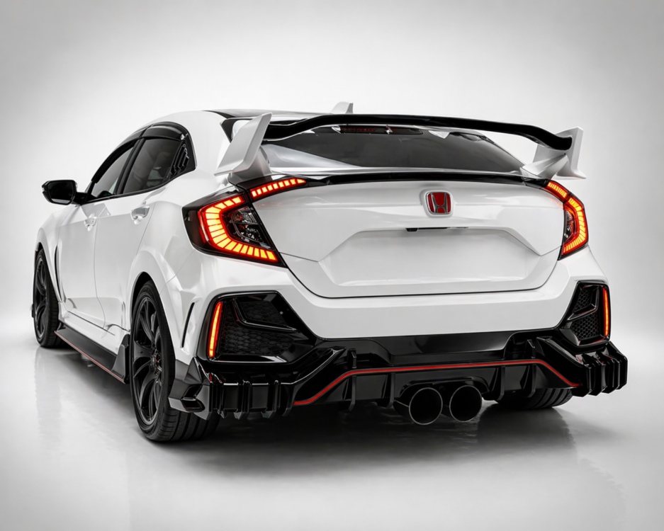 Honda Civic FK7 rear diffuser gloss black installed rear view