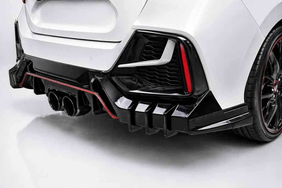 Honda Civic FK7 rear diffuser gloss black installed side view
