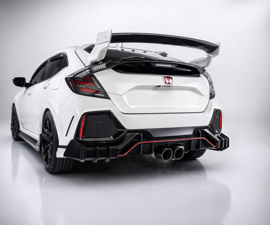 Honda Civic FK7 rear diffuser gloss black installed side view