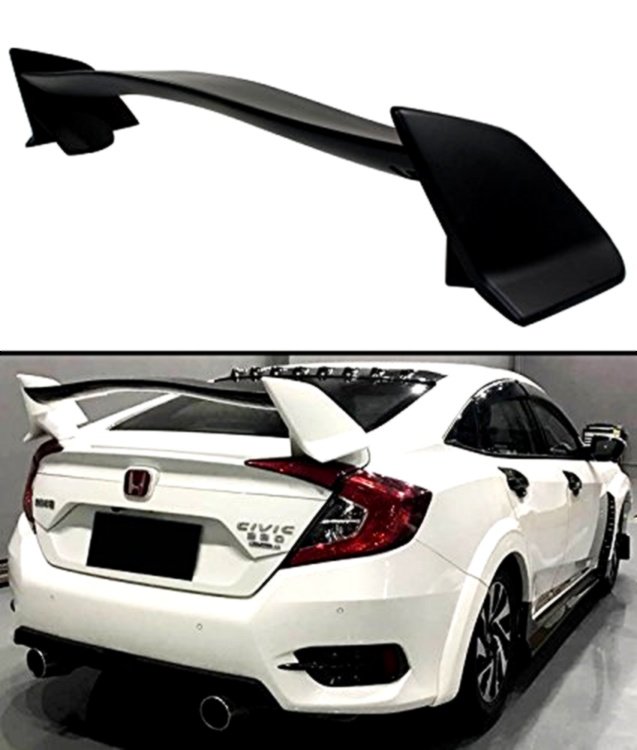 Honda Civic 10th Gen Sedan Type R style spoiler wing gloss black rear boot installed