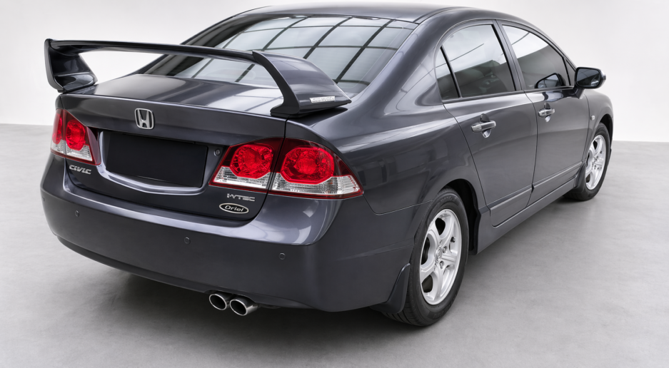 Honda Civic 8th 9th gen sedan rear spoiler installed rear view