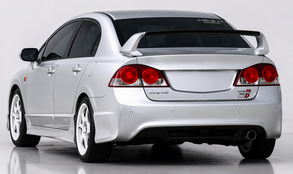 Honda Civic 8th 9th gen sedan rear spoiler installed side view