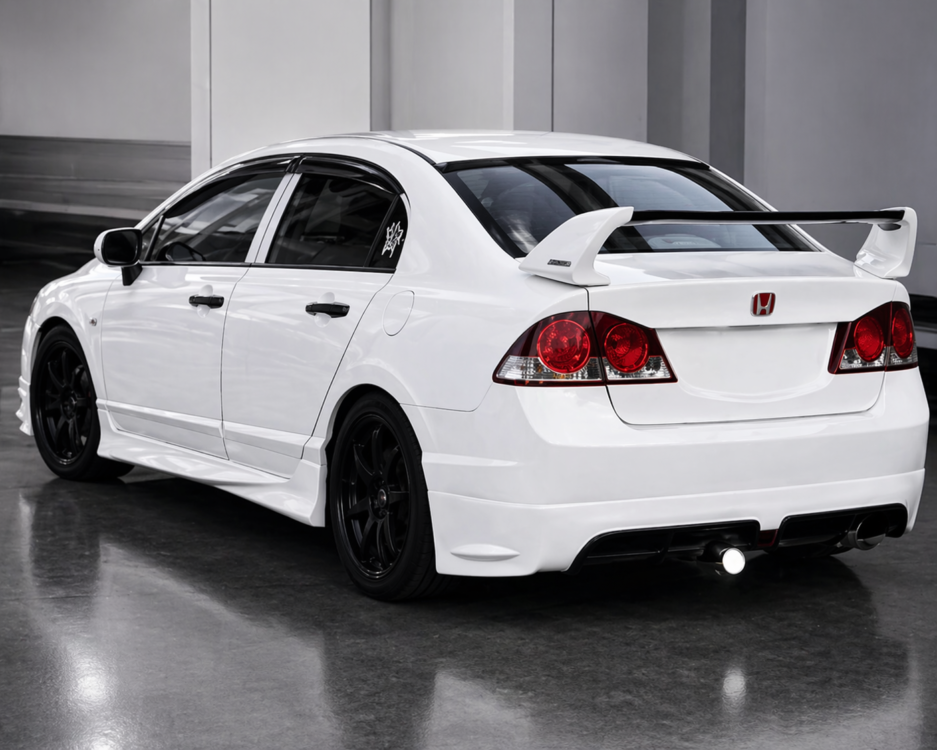 Honda Civic 8th 9th gen sedan rear spoiler installed side view