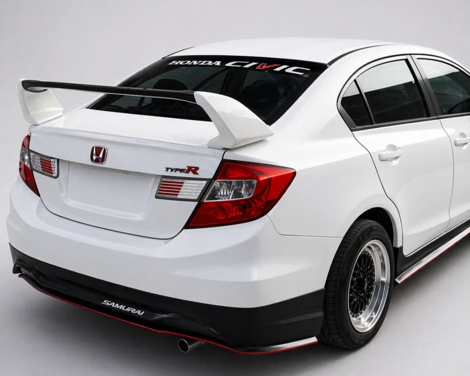 Honda Civic 8th 9th gen sedan rear spoiler installed side view