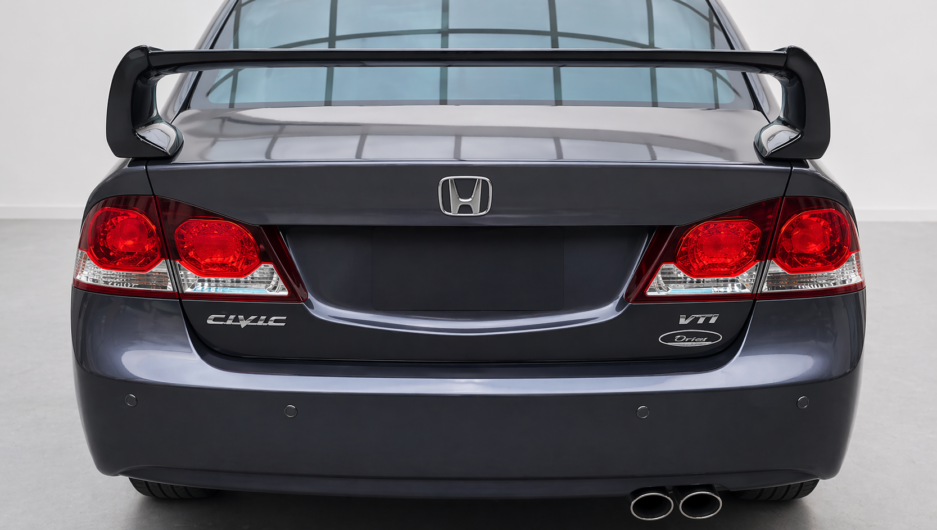 Honda Civic 8th 9th gen sedan rear spoiler installed rear view