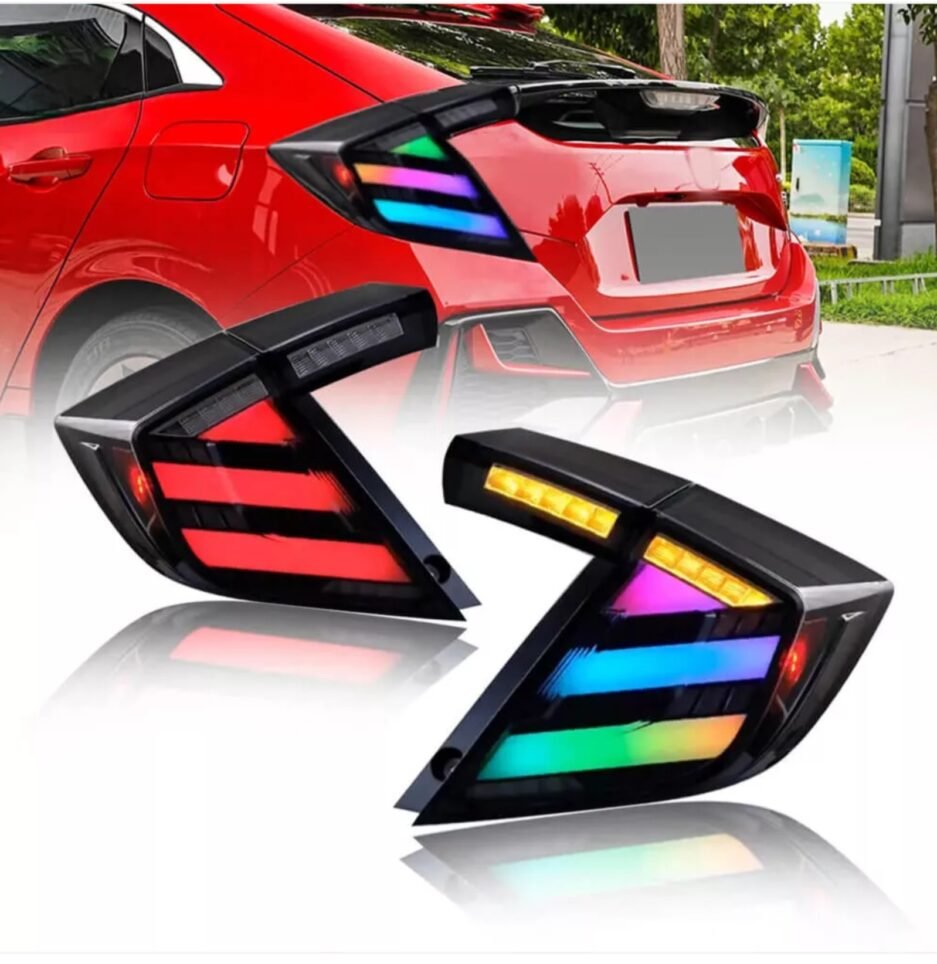 Honda Civic 10th Gen Hatchback RGB smoked tail lights FK7 RS 2016 to 2021 app controlled colour changing rear lights
