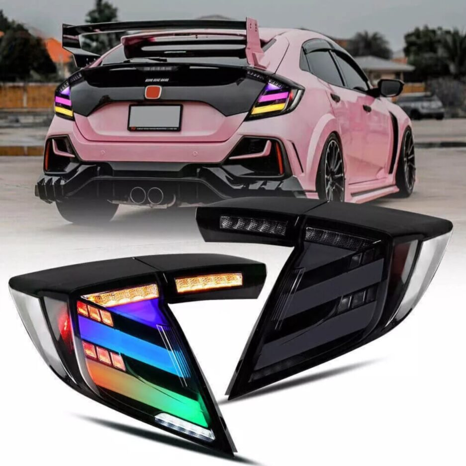 Honda Civic 10th Gen Hatchback RGB smoked tail lights FK7 RS 2016 to 2021 app controlled colour changing rear lights