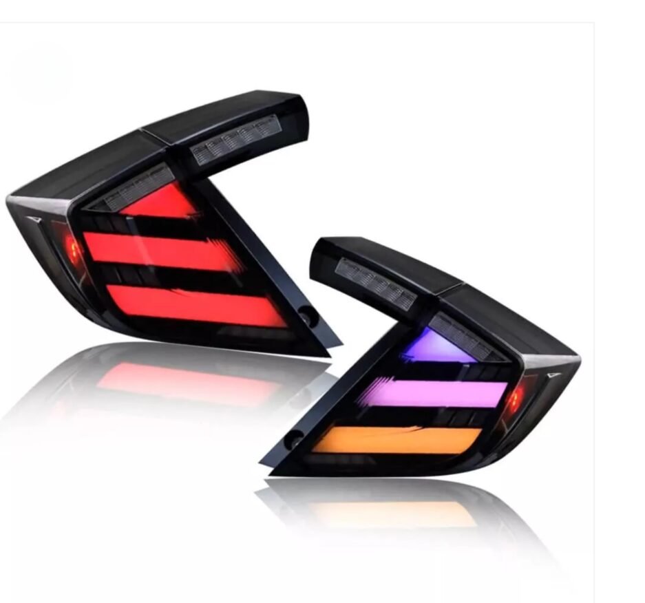 Honda Civic 10th Gen Hatchback RGB smoked tail lights FK7 RS 2016 to 2021 app controlled colour changing rear lights
