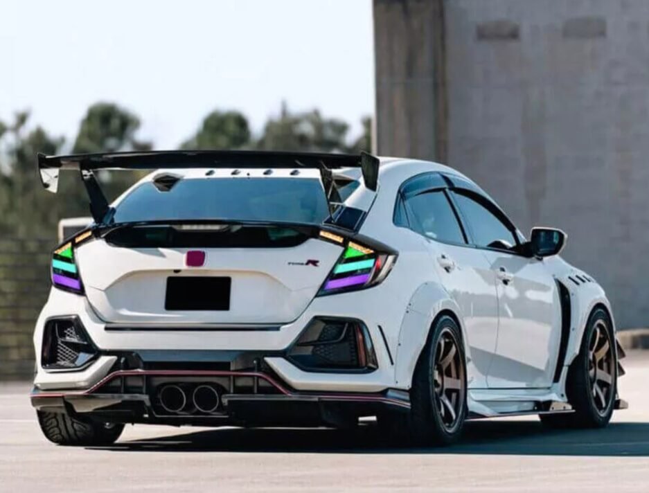 Honda Civic 10th Gen Hatchback RGB smoked tail lights FK7 RS 2016 to 2021 app controlled colour changing rear lights