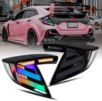 Honda Civic 10th Gen Hatchback RGB smoked tail lights FK7 RS 2016 to 2021 app controlled colour changing rear lights