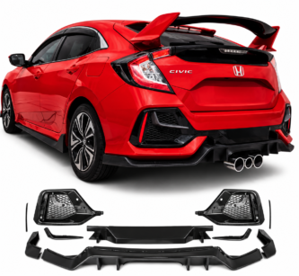Honda Civic 10th Gen Hatchback RS Type R Style Rear Diffuser Gloss Black 2016–2021 | Rear Bumper Diffuser Kit