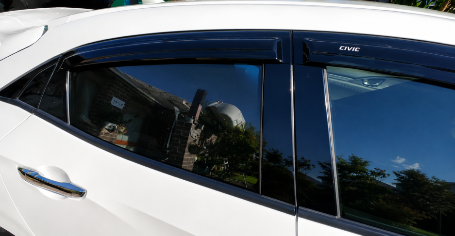 Honda Civic 10th Gen Hatchback Window Visors Rain Visors Weather Shields Smoked Black 2016-2021 Set of 4