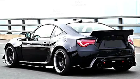 Toyota 86 Subaru BRZ Rocket Bunny style spoiler gloss black rear view installed
