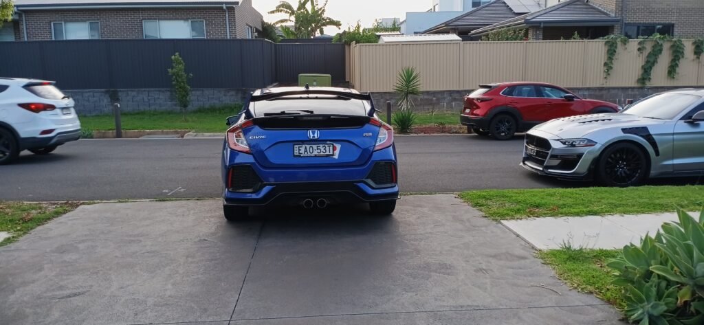 Honda Civic 10th Gen Hatchback TypeR Spoiler Blue and gloss Black Real Install 6