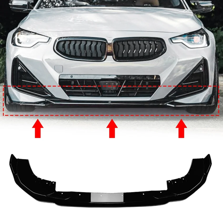 BMW G42 three piece front bumper spoiler gloss black