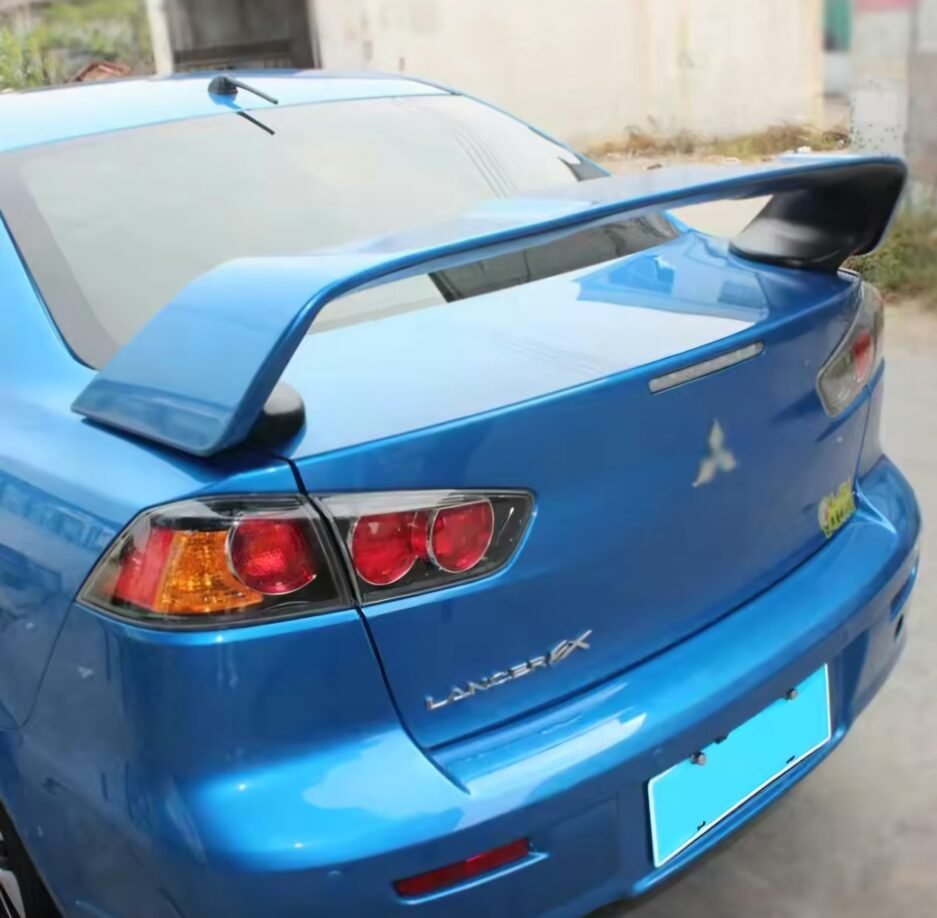 Mitsubishi Lancer Evo JDM style rear spoiler blue and gloss black 2007–2017